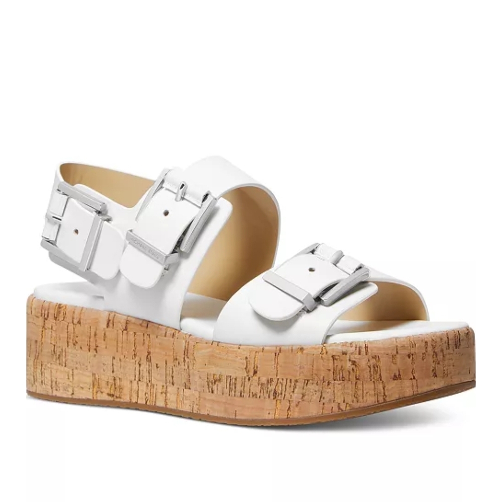 Michael Kors White and Tan Sandals with Cork Platform